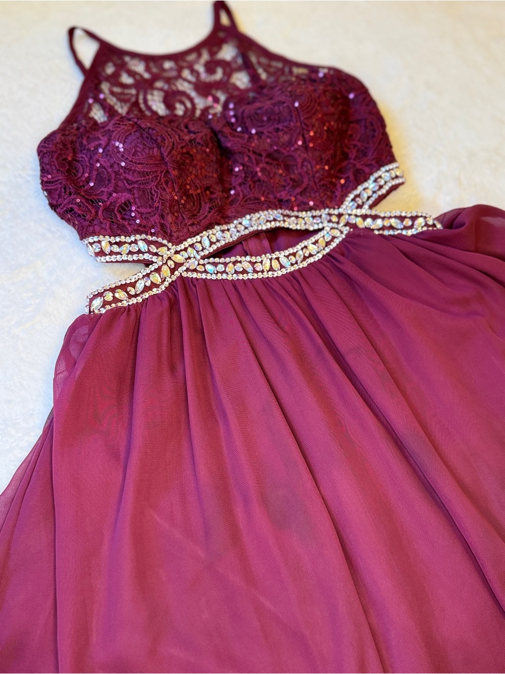 Burgundy Beaded Cutout Formal Dress Size 11 Prom Homecoming Evening Gown - Picture 5 of 7